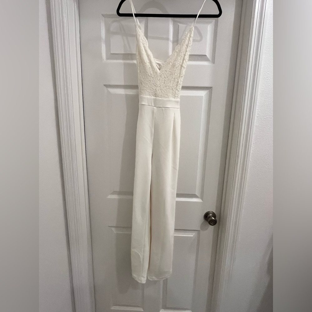 Express Elegant White Lace Jumpsuit XS